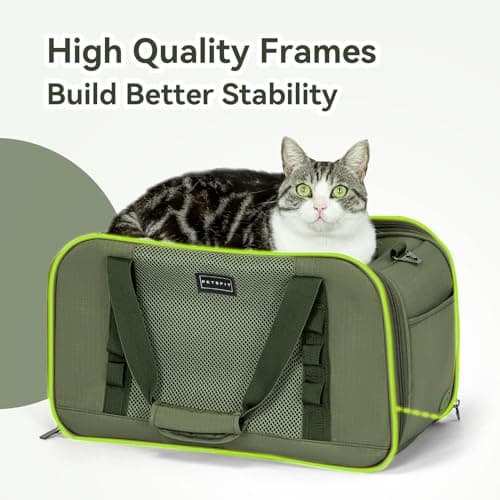 Petsfit Airline Approved Cat Travel Carrier – Portable Foldable Soft Pet Bag for Small Dogs & Cats, Ventilated, Shoulder Strap Included, Car & Plane Friendly, Olive Green, 49×23×28cm — view 5