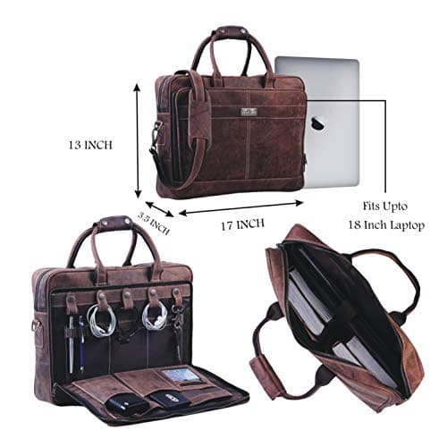 Leather Laptop Bag for Men – 18 Inch Messenger Bag with Padded Laptop Case — view 4