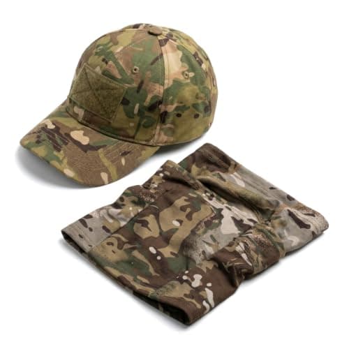 Merzio Desert Camo Baseball Cap and Neck Gaiter Set, Tactical Camouflage Sun Hat with Cooling Face Cover Mask for Men Women, Breathable UV Protection for Fishing Hunting Cycling Outdoor Sports