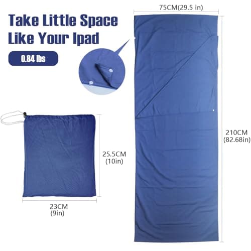 JASKFG Lightweight Sleeping Bag Liner Single & Double Camping Travel Sleep Sack for Backpacking Hotels & Hostels grey (blue, 75cmX210cm) — view 2