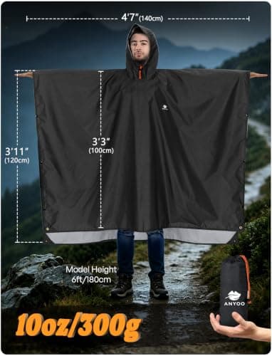 ANYOO Waterproof Rain Poncho Lightweight Reusable Adult Unisex Multi-use — view 3