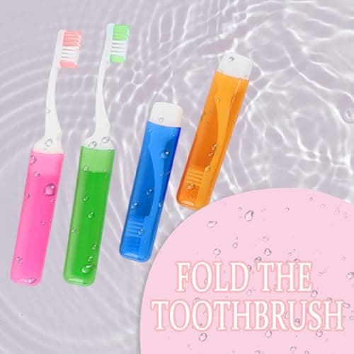 XFentech 4 Pieces Travel Toothbrush - Portable Toothbrush with Soft Bristles, Camping, Travel Mini Folding Toothbrus for Children Adult Oral Care (Pink, Blue, Green, Orange) — view 2