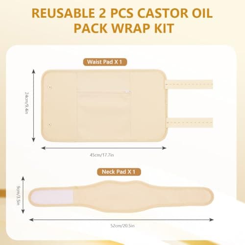 AOOWU Castor Oil Pack, 2PCS Reusable Castor Oil Pack Wrap Kit, Organic Castor Oil Compression Wrap for Liver Detox with Storage Bag, Castor Oil Wrap Machine Washable Anti Oil Leak (Oil Not Included) — view 2