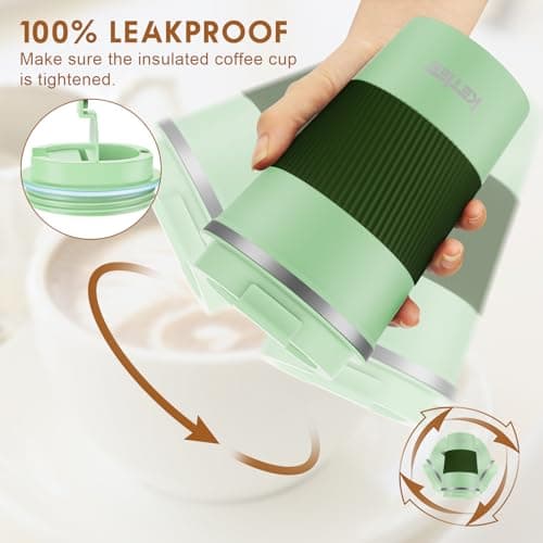 KETIEE Travel Mugs, 380ml Insulated Coffee Cup with Leakproof Lid,Reusable Coffee Cups Travel Cup,Coffee Travel Mug,Double Walled Coffee Mug,Stainless Steel thermaol Mug for Hot Cold Drinks,Green — view 3