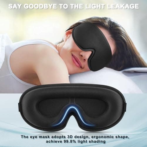 Blackout Sleep Mask for Women Men Zero Eye Pressure Eye Mask, Lycra Fabric 3D Ergonomic Design Eye Movement and Eyelash Friendly, Ultra Comfortable Blindfold for Sleeping Black — view 2