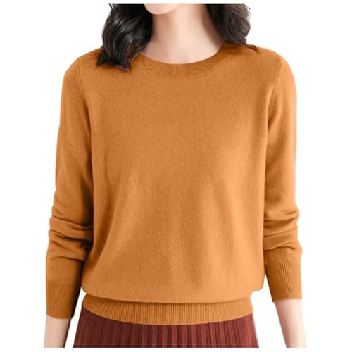 Women's Wool Blend Crewneck Pullover Sweater Long Sleeve Thermal Base Layer Top for Travel and Hiking (Gold, XXL)