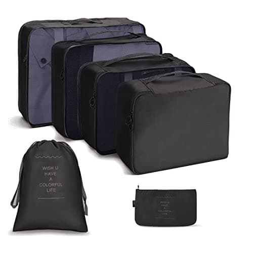 OSDUE Packing Cubes for Suitcases, 6 PCS Travel Luggage Packing Organizers Waterproof Travel Essentials Bag Accessories, Clothes Cosmetics Toiletries Storage Bags, Black