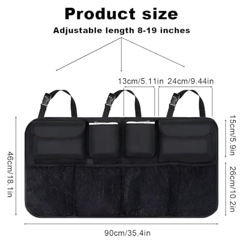 Car Boot Organiser, Backseat Storage Bag, Durable Foldable Cargo Net Storage, Waterproof Kick Mats Car Organiser Seat Back Protectors, Super Capacity Enlarged 8 Pockets for Boot Tidy & Clean Trunk Org — view 2