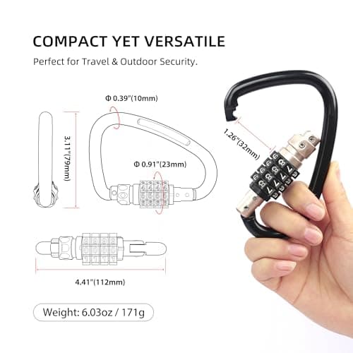 UP Security Combination Lock D Ring with Retractable Cable, 4 Digit Combo Lock for Helmet Safe, Backpack, Luggage Anti-theft, Stroller, Scooter, Gym Locker, Fence, Travel, Outdoor Use (D Ring, Golden) — view 2