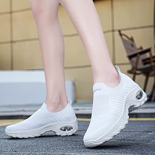 Womens Walking Shoes Slip On Trainers Arch Support Shoes Lightweight Running Shoes for Plantar Fasciitis Orthopedic Comfy Nurse Shoes White UK 6.5 — view 2