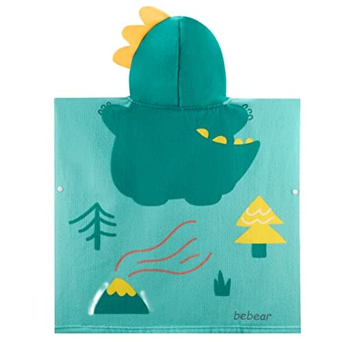 Bebamour Baby Hooded Towel, Wearable Bath Towel for Boys & Girls, Soft Absorbent Toddler Bathrobe Poncho with Hood, Quick Dry Baby Towel for Newborns & Children 0-6 Years, 60 x 65 cm, Dino — view 3
