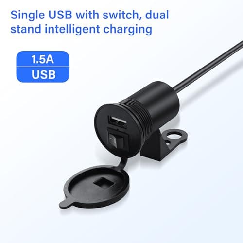 PNGKNYOCN Motorcycle USB Charger with Switch,12V 1.5A USB 10.5W PD Outlet Single Ports Waterproof Charger for Marine Vehicle RV Boat Truck UTV — view 2