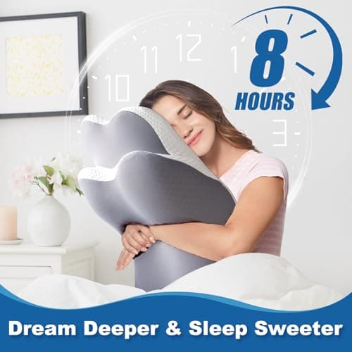EvenVentric Neck Support Pillow - Contoured Cervical Pillow for Neck Comfort, Memory Foam Pillow for Side, Back and Stomach Sleepers, with Cooling Removable Pillowcase, Grey — view 5