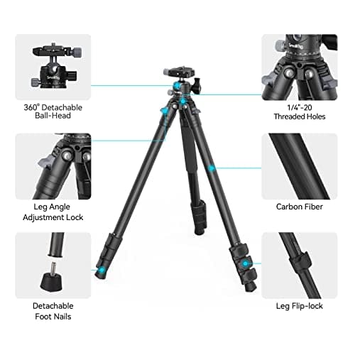 SMALLRIG 52" Carbon Fiber Camera Tripod, Lightweight Travel Tripod Monopod with 360° Ball Head and Quick Release Plate for DSLR, Load up to 26.5 lbs/12 kg, AP-10-4060 — view 2