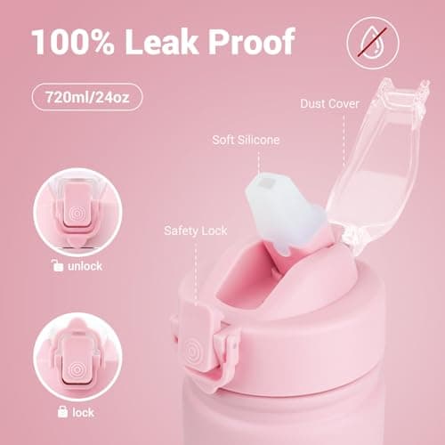 BuildLife 720ML Insulated Water Bottle with Straw,Leak Proof Double Walled Stainless Steel Metal Sports Water Bottles, BPA Free,Dishwasher Safe,Drinking Bottle for Travel,School,Gym (Pink) — view 3