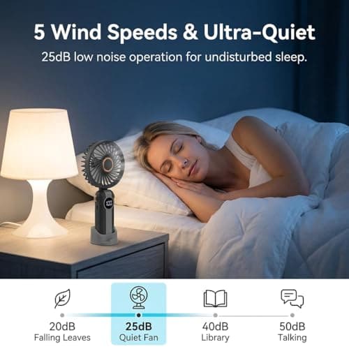 Snugcore Handheld Fan Portable Foldable Mini Fan 5 Speeds Rechargeable 1200mAh Battery 90° Adjustable Hand Held Fans, Small Personal Cooling Fans Ultra Quite for Travel Desk Use Dark Black — view 3
