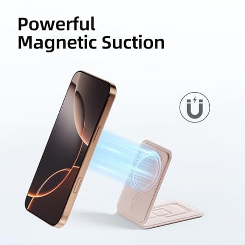 Bettdow Magnetic Tripod Stand for iPhone 17/16/15/14/13/12 Series, Portable Phone Tripod Stand with Card Holder for Self-Vlogging, Surfing, Macro Photography, Video Calls, Pink — view 2