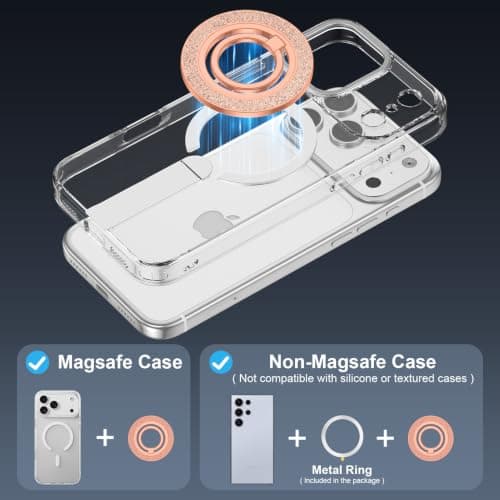 Magnetic Phone Ring for Magsafe Grip Stand, 360° Rotating Finger Loop Kickstand Magnet Cellphone Grip Holder Compatible with Mag Safe Car Mount iPhone 17 Air 16 Pro 15 14 13 14, Glitter Rose Gold — view 5