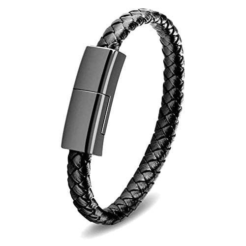 SAMERIO Micro USB Charging Cable Bracelet Charger Fashion Leather Braided Wrist Data Transfer Cord Portable 20 cm Short Travel Cable for Android