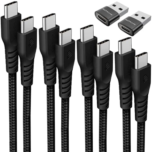 TECHGEAR USB C to USB C Charger Cable (6Pack 0.3M+1M+2M+3M+2x Adapter) 60W Braided Type C Cable Fast Charging Data Lead Compatible Phone 17 16 15 Pro Max, iPad Air/Pro, Samsung S26 S25 S24 A17, Pixel