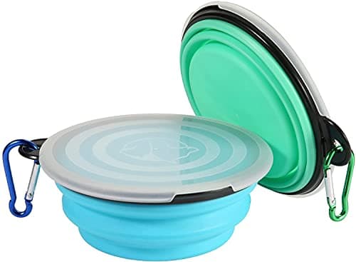 SLSON Collapsible Dog Bowls 2 Pack Dog Travel Bowl with Lid and Carabiners Pet Feeding Water Bowl Portable Dog Feeder for Walking, Travelling and Daily Use(350ml) — view 2