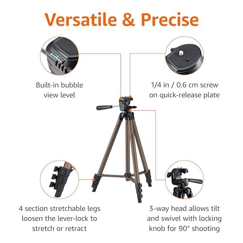 Amazon Basics 127cm/50inch Camera Tripod, Lightweight, with Bag, Adjustable Height, for DSLR Cameras, Champagne — view 2