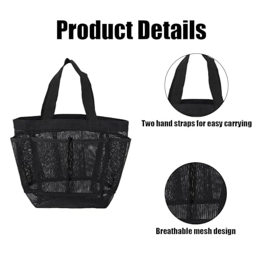 Shower Bag, Portable Mesh Shower Bag, Foldable Quick Dry Beach Bag Mesh, With 8 Pockets For, Suitable For Gyms, Travel, Shower, Swimming, Beaches, And Summer Camps, Etc(Black) — view 4