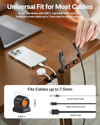 Sinjimoru Magnetic Cable Clips 6 Pack, Cord Organizer for Desk, Black — view 3
