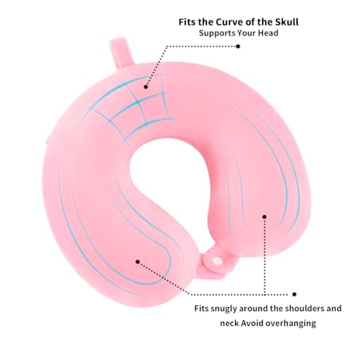 WENGX Travel Pillow Neck Pillow Memory Foam Travel Pillows Head Support Cushion for Airplane Train Car Office Travel Essential Flight Pillows for a Long Hauls Sleeping Rest (Pale Pink) — view 3