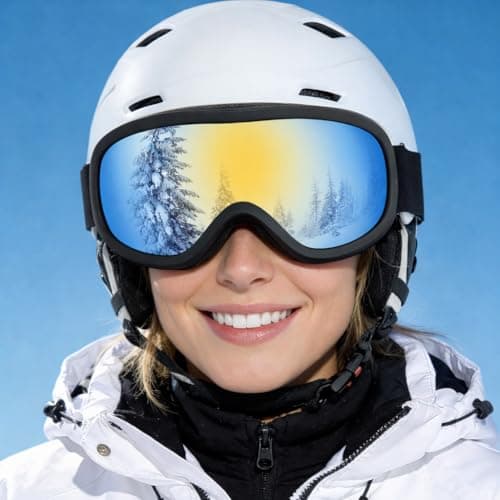 Anbte OTG Ski Goggles, Anti Fog Dual Layer Lens 100% UV400 Over The Glasses Snow Goggles for Sunny to Cloudy Days & Variable Conditions, Helmet Compatible for Men Women Youth Windproof, Red Lenses — view 6