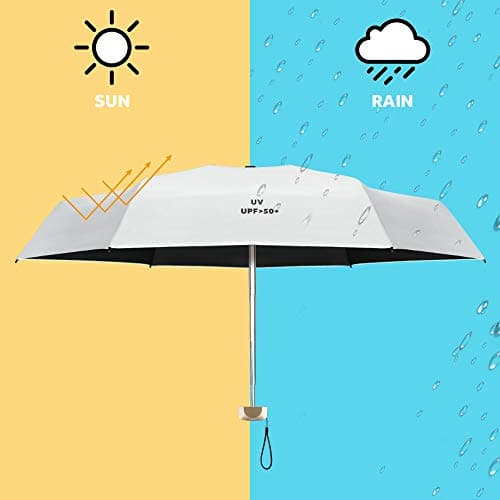 Vicloon Mini Umbrella, Pocket Umbrella Gray with Golden Handle, 210T Black Rubber Cloth & 6 Aluminum Alloy Ribs, Foldable Compact Travel Umbrella, UPF>50+ UV Resistance — view 4