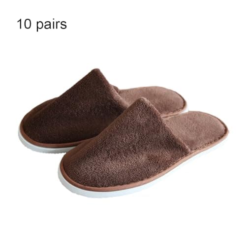 TWISAXC 10 Pairs Coral Fleece Disposable Hotel Slippers Beauty,Brown — view 4