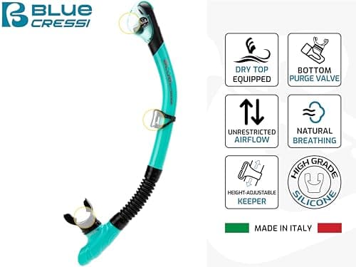 Cressi Horizion+Scilla Combo Clear/Blue Navy - Combo Set Horizon Mask 4 Separate Tempered Glasses and Scilla Top Dry Valve System Snorkel for Diving and Snorkelling — view 5