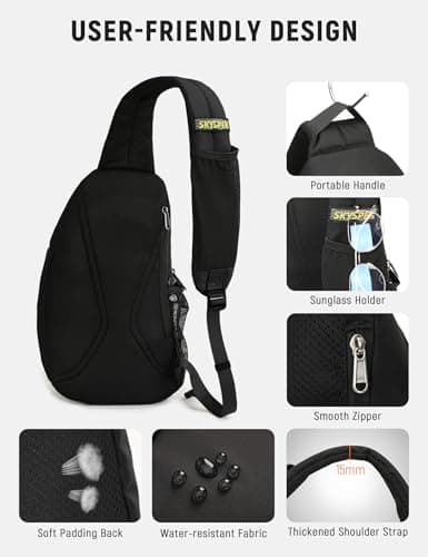 SKYSPER Sling Bag Anti-Theft RFID Crossbody Bag Travel Cross Body Backpack Shoulder Hiking Sling Daypack(Black) — view 4