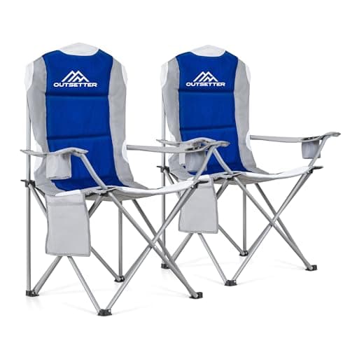 2 Pack Camping Chair,Premium Padded Folding Camping Chair, Outdoor Seats with High Back & Cup Holder & Side Pockets,Waterproof Chair 120kg Weight Capacity for Garden Picnic Beach Directors(Blue)