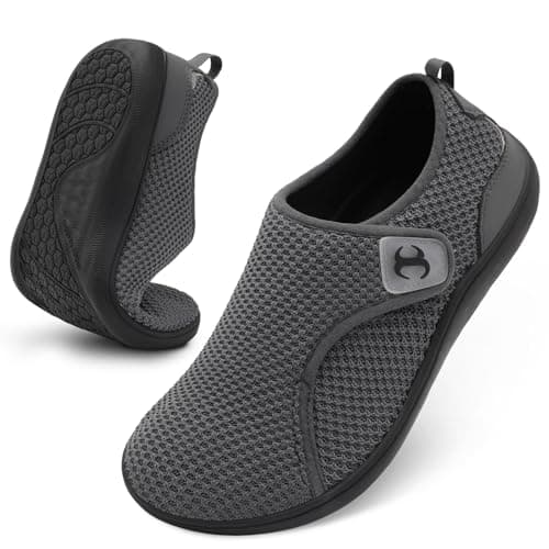Walking Shoes for Mens Wide Fit Trainers Barefoot Zero Drop Lightweight Shoes with Adjustable Strap for Outdoor Indoor Grey 6 UK