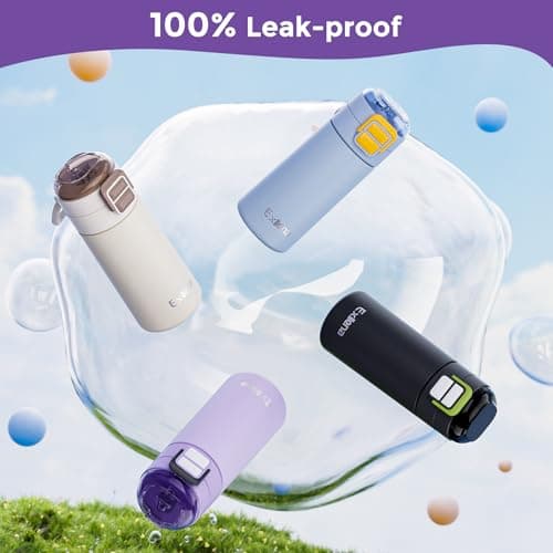 Exllena Small Insulated Water Bottle 400ml with Pop-Open Soft Straw & Spout 2-in-1 Lid, Kids Insulated Water Bottle Leak Proof for Cold&Hot Drinks, BPA-Free, Ideal for School, Handbag, Sport(Lavender) — view 6
