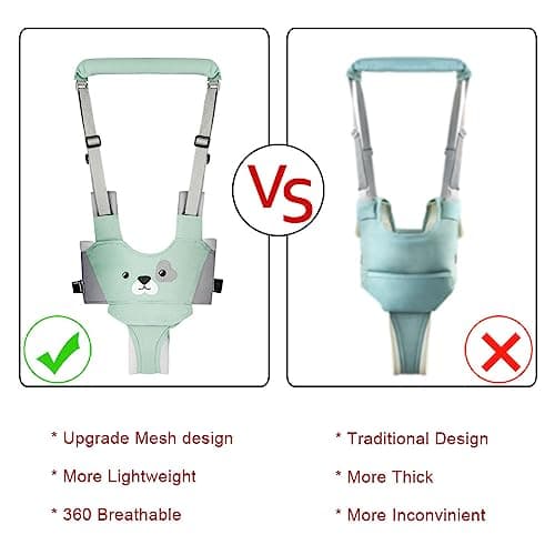 Vicloon Baby Walking Harness, Safe Walking Belt, Hand-Held Baby Walker, Removable, Adjustable Walking Harness, Breathable Handheld Baby Walker Toddler Walking Assistant - Green Puppy — view 3