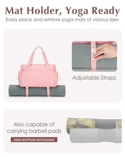 Small Gym Bag Womens with Yoga Mat Holder and Wet Compartment, Pink — view 5
