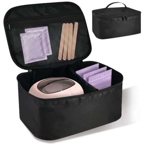 Kuanght Wax Warmer Bag 30x20x14cm, Waterproof Waxing Kit Storage Bag with Handle, Zipper, Detachable Divider and Mesh Pocket, Portable Wax Heater Bags for Travel, Home, Beauty Parlors and Nail Salons