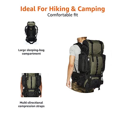 Amazon Basics Internal Frame Waterproof Hiking Backpack Rucksack with Rainfly, 75 L, Green — view 4