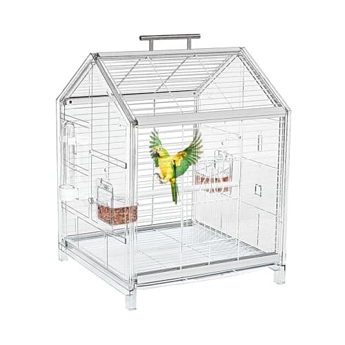 AideeGrowth 20.5 inch Small Bird Cage, Parrot Cage, Portable Bird Carrier, Travel Carrier Cage for Home, Outing, Pet Clinic, Temporary Placement, for Small Medium Birds(White)