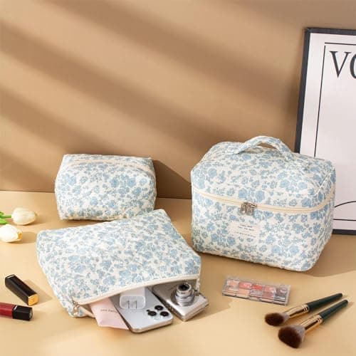 MerwDeeyt 3 Pcs Cotton Makeup Bags Blue Large Capacity Toiletries — view 6