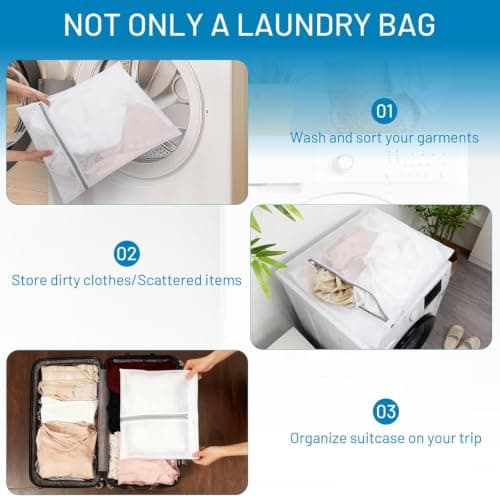 Rainberg Mesh Laundry Bags for Washing Machine, 30x40cm Durable with Zip Reusable Clothes Washing Bag for Travel and Storage, White (2 Pack - 30x40cm) — view 5