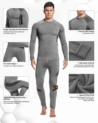 UNIQUEBELLA Men's Ski Underwear Winter Suit Thermal Underwear [Thermal Underwear] - Grey, Small — view 5