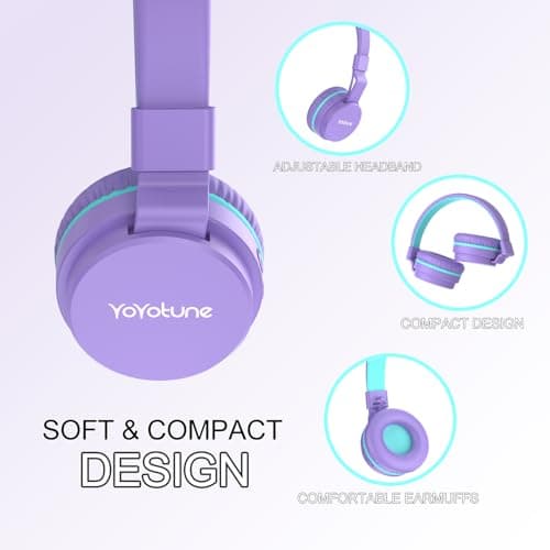 Kids Bluetooth Headphones,Lightweight Kids Headphones Wireless,85/94dB Safe Volume,40H Playtime,Fast Charging,Bluetooth 5.3,Over Ear,Toddler Headphone Built-in Mic for School/Tablet/Travel (Purple) — view 2