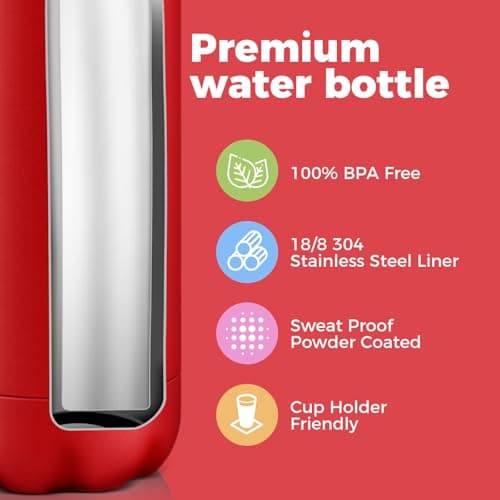 Volhoply 750ml Insulated Water Bottle, Double Wall Stainless Steel Vacuum Bottles, Keeps Cold 24H & Hot 12H, BPA Free Leak Proof Bottles (Red,1 Pack) — view 4
