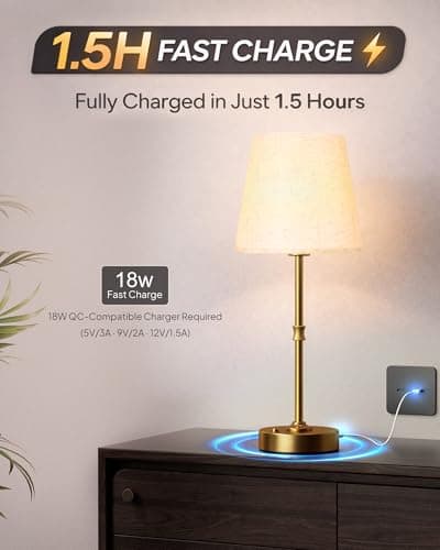 EppieBasic Rechargeable Cordless Table Lamp, Linen Shade, 2700K Dimmable — view 3