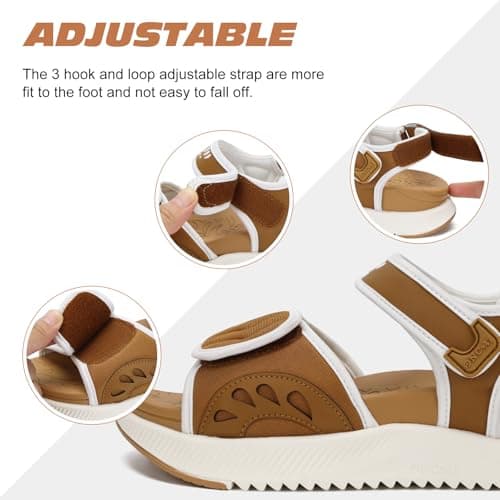 ONCAI Walking Sandals Womens,Arch Support Hiking Sandals with Orthotic Outdoor Footbed for Plantar Fasciitis,Water Athletic Platform Sandalias Mujer with 3 Adjustable Strap Khaki White Size 6.5 — view 4