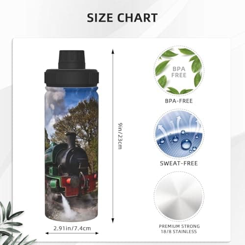 InOmak Steam Engine Train 18 Oz Water Bottle Insulated Stainless Steel Mug Vacuum Tumbler Water Flask — view 4